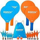 Banvih Badminton Set 4 Rackets - Beach Games & Yard Games for Adults and Family, Outdoor Games for Kids 8-12, Paddle Ball Set with Birdies, Lawn & Camping Games, Beach Toys for Summer Fun