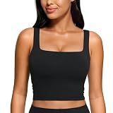 CRZ YOGA Butterluxe Square Neck Crop Tank Top Black Medium