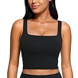 CRZ YOGA Butterluxe Square Neck Crop Tank Tops for Women - Workout Longline Sports Bras Padded Yoga Camisole Black Medium