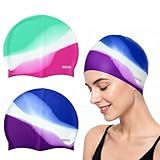 Vsidea Silicone Swim Caps, 2 Pack Durable Comfortable Adult Swimming Cap Elastomeric for Women Man Short Hair Long Hair