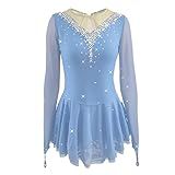 LIUHUO Girls' Ice Figure Skating Dress Stretch Mesh Diamond Hook Sleeves Four Colors SkyBlue