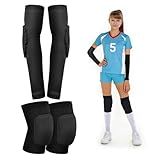 UMACWIN Volleyball Knee Pads and Arm Sleeves with Elbow Pads Set, High Protection Arm Pads Knee Pads for Teens Women Men Volleyball Basketball Football Skateboarding Wrestling Dance (Black/M)