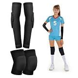 UMACWIN Volleyball Knee Pads and Arm Sleeves with Elbow Pads Set, High Protection Arm Pads Knee Pads for Teens Women Men Volleyball Basketball Football Skateboarding Wrestling Dance (Black/M)