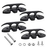 4 Pcs 5" Folding Cleat, Flip-up Dock Cleat with Long Screws and Short Screws(M6). Marine Grade Nylon, Black, 2 Holes