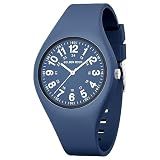 GOLDEN HOUR Waterproof Sports Analog Unisex Watches for Nurse Medical Professionals, Students - Military Time Easy to Read Dial, Jelly Silicone Strap in Dark Blue