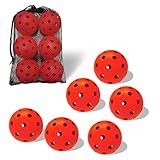 Spunspon 6 Pack Pickleball Balls, 40 Holes Outdoor Pickleballs, High Elasticity & Durable Pickle Balls for All Style Pickleball Paddles (Red)