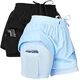 Ultra Performance Gym Shorts Women Pack of 2, Nylon Compression Workout Shorts Women with Liner, Medium