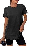 Summer Tops for Women 2025 Short Sleeve Workout Clothes Athletic Shirts Pilates Outfits Camisetas Deportivas para Mujer Black L