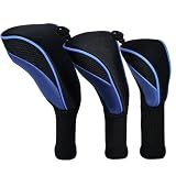 3Pcs Golf Club Head Covers Set for Fairway Woods Driver Hybrids, Blue