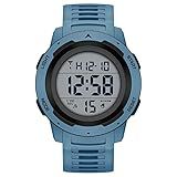 GOLDEN HOUR Mens Waterproof Digital Sport Watches Wide Screen Easy Read Display Military Style with Blue Rubber Strap