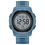 GOLDEN HOUR Mens Waterproof Digital Sport Watches Wide Screen Easy Read Display Military Style with Blue Rubber Strap