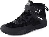 Sisttke Kids Wrestling Shoes Boys Girls Boxing Shoes Fitness Sneakers Zero Drop Sole,Black,3 Big Kid,EU 34