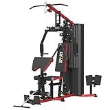 SPART Red Home Gym Station, Multifunctional Home Gym Workout Equipment, with 160LBS Weight Stack for Leg Press & Chest Fly, All in One Workout Machine Full Body Strength Training with Pulley System