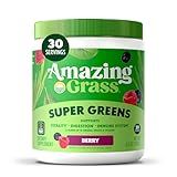 Amazing Grass Greens Superfood Powder: Greens Powder with Digestive Enzymes & Probiotics, Organic Spirulina, Chlorella, and Beet Root Powder, Berry, 30 Servings (Packaging May Vary)