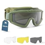 xaegistac Airsoft Goggles, Tactical Safety Goggles Anti Fog Military Eyewear with 3 Interchangable Lens for Paintball Riding Shooting Hunting Cycling (ArmyGreen)