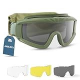 xaegistac Airsoft Goggles, Tactical Safety Goggles Anti Fog Military Eyewear with 3 Interchangable Lens for Paintball Riding Shooting Hunting Cycling (ArmyGreen)
