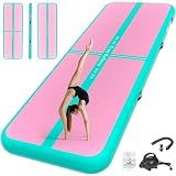 FINCOME Inflatable Gymnastics Mat Air Tumble Track Mats 10/13/16/20ft Training Mats for Home Use Air Mat with Pump 4”/6” Thick for Cheerleading/Yoga/Parkour/Beach/Park/Water