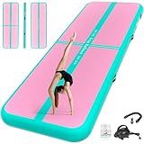 FINCOME Inflatable Gymnastics Mat Air Tumble Track Mats 10/13/16/20ft Training Mats for Home Use Air Mat with Pump 4”/6” Thick for Cheerleading/Yoga/Parkour/Beach/Park/Water