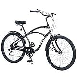 BALINGE 26 Inch Beach Cruiser Bike for Women/Girls/Men/Senior/Adults, City Hybrid Bike 7 speeds Steel Frame Commuter Bike for Women Men Senior, 7 Colors (Black)