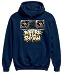 DJ Two Turntables Hoodie Retro Hip Hop Rap Music Scratch Disc Jockey Break Dancing Graphic Pullover Sweatshirt (3XL, Navy)