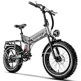 VEBLUE 1500W Folding Electric Bike for Adults,52V 20Ah Removable Battery Ebike with 70 Miles Max,20" x4.0 Fat Tire E-Bike, Foldable Dual Suspension Electric Bicycle for Commute,Mountain-Gray