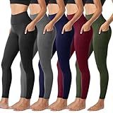 Sundwudu 5 Pack Leggings with Pockets for Women - Tummy Control High Waisted Soft Black Workout Yoga Pants