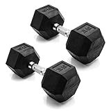 CAP Barbell 35 LB Rubber Coated Hex Dumbbell Hand Weight - Pair | Chrome Handle