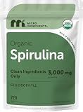 Micro Ingredients Organic Spirulina Supplement, 720 Tablets (4 Month Supply), No Filler & Non-GMO, Rich in Vegan Protein, Vitamins & Prebiotics, Premium Spirulina Pills