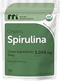 Micro Ingredients Organic Spirulina Supplement, 720 Tablets (4 Month Supply), No Filler & Non-GMO, Rich in Vegan Protein, Vitamins & Prebiotics, Premium Spirulina Pills