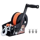OPENROAD 3500LB Boat Trailer Winch - Heavy Duty Hand Winch with 32 FT Orange Strap, 2-Way Ratchet With 4:1/8:1 Gear - Ideal for Boat, Truck, Trailer, RV, ATV and Jet Ski - Includes Installation Screws