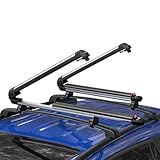 BougeRV Lockable Ski & Snowboard Racks, Extension with Sliding Feature, 28'' Fits 6 Pairs Skis or 4 Snowboards, Crab Mounting System Fits for Square/Aero/Oval Cross Bars (Silver)