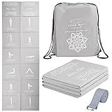 Foldable Yoga Mat for Women, Non Slip Exercise Mat for Home Gym, 5mm Travel Yoga Mats Set With Stretch Strap for Yoga Pilates and Fitness, 68"L x 24"W x 0.2 Inch Thick