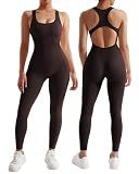 RXRXCOCO Women Backless One Piece Jumpsuits Sleeveless Bodycon Romper Seamless Workout Yoga Jumpsuits Dark Brown Medium