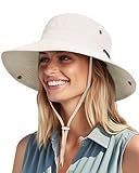 FURTALK Sun Hats for Women Ponytail UPF 80+ Beach Summer Hat Wide Brim Packable Cowboy Hat Beige