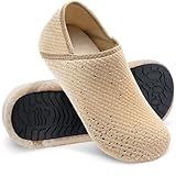 WateLves Womens & Mens Lightweight Cozy Faux Furry House Slippers - Rubber Sole Slip On Sock Shoes - Foldable Travel Slippers - Indoor & Outdoor (Diamond/Beige, 38/39)