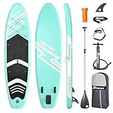 FBSPORT 11' Premium Stand Up Paddle Board, Yoga Board with SUP Accessories & Carry Bag | Wide Stance, Surf Control, Non-Slip Deck, Leash, Paddle and Pump for Youth & Adult (MintGreen)