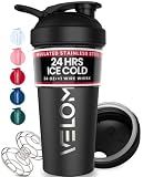 VELOMIX 24oz Stainless Steel Shaker Bottle with Wire Whisk, Black