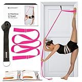 Stretching Strap With Door Anchor - Stretching Equipment to Improve Legs Flexibility - Splits Trainer For Home Ideal In Ballet, Dance, Cheerleading, Taekwondo, Yoga, Pole Dancing & Gymnastics (Pink)