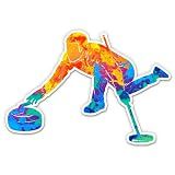 Curling Player with Stone - 3" Vinyl Sticker - for Car Laptop Water Bottle Phone - Waterproof Decal