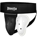 ZHENGTU Groin Protector Cup Kickboxing Boxing Muaythai MMA Groin Guard, Jockstrap Karate Training, BJJ Protection, Soccer, Basketball Removable TPE Cup with Silicone Cushioning (Black, XL)