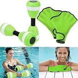 Seenelling Green Water Aerobics Set for Adults Neoprene Swim Gloves 2 Foam Aquatic Dumbbells Pool Exercise Equipment Water Weights for Aquatic Fitness Low Impact Pool Workouts