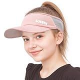 Sukeen Kids Sun Visor Hats for Girls Boys,Lightweight Sports Hat UPF50+ Sun Hat Cooling Headwear Visor for Running Outdoors Pink