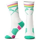 ChalkTalkSPORTS Girls Lacrosse Performance Crew Socks - Retro Crossed Sticks - Lacrosse Mid-Calf Socks - Adult