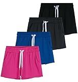 Real Essentials 4 Pack: Girls Athletic Performance Dry-Fit Running Shorts with Drawstring & Pockets - Set 5,S (6-7)