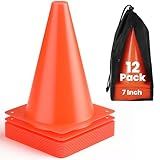 GHB 7 Inch Soccer Cones 12 Pack Disc Soccer Sport Cones Training Field Marker Agility Cones for Basketball, Coaching, Practice Equipment Includes Drills Guide (7" 12Pcs Orange)