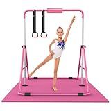 RINREA Gymnastic Bars for Kids with Adjustable Height, Folding Gymnastic Training Kip Bar, Expandable Horizontal Bar for Home (Pink_Mat)