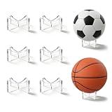 Kaulipoa 6 Pack Acrylic Basketball Holder Stand, Soccer Ball Stand Display | Fits 7.3-9.5 in round balls: volleyball, youth size 4; 4mm clear ball stands, polished edges, no tools, desk or shelf