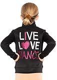 STRETCH IS COMFORT Girl's Warm Up Black Jacket Pink and Silver Live Love Dance Medium