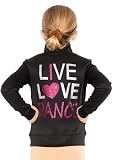 STRETCH IS COMFORT Girl's Warm Up Jacket Black Pink and Silver Live Love Dance Medium