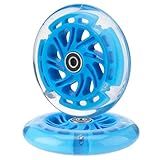 AOWISH 120mm Light-up Scooter Wheels Pair 120mm X 24mm Scooters LED Flash Front Wheels Replacement w/Bearings ABEC-9 for Micro Kickboard, 3-Wheeled Push Scooters (Blue)